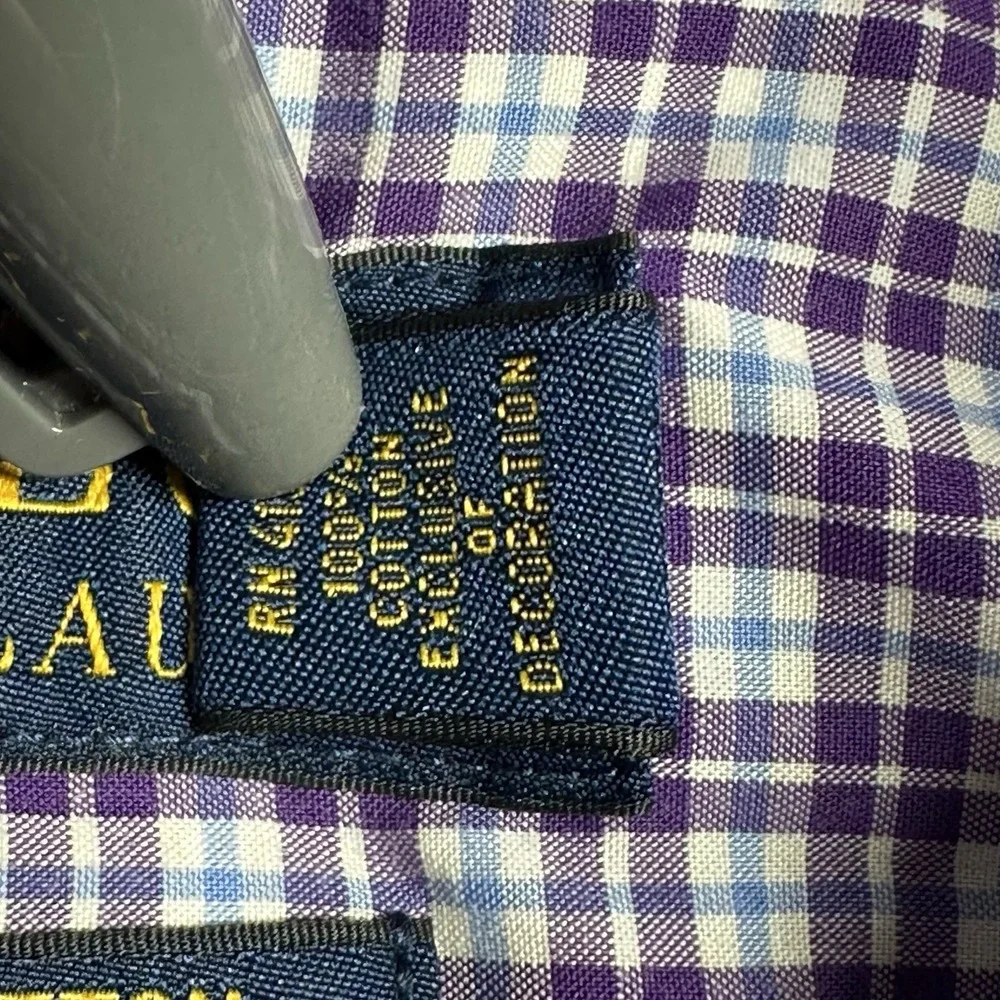 Polo Ralph Lauren Mens L Purple‎ Gingham Button-Down Shirt Cotton Stretch Logo